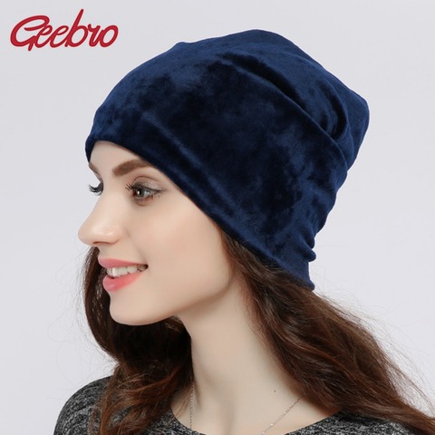 Geebro Brand 2022 Women's Hat Skullies Beanies Polyester Knitted Hats Beanie Hat Spring Casual Velvet Women Beanies Hats JS277A ► Photo 1/6
