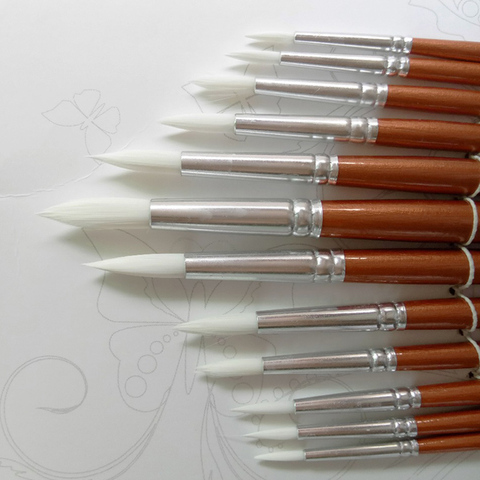 12Pcs/lot Round Shape Nylon Hair Wooden Handle Paint Brush Set Tool For Art School Watercolor Acrylic Painting Supplies ► Photo 1/6