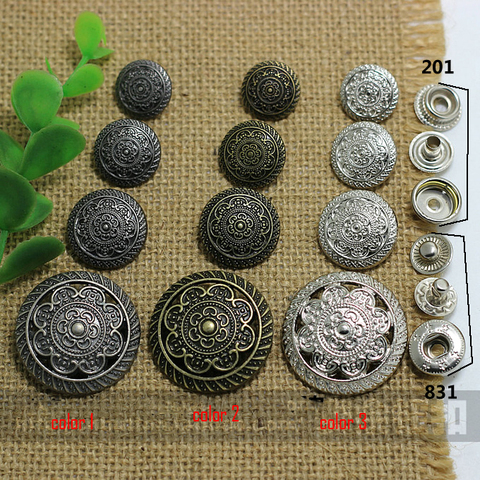 50sets/lot vintage pattern round leather craft metal snap button ► Photo 1/5