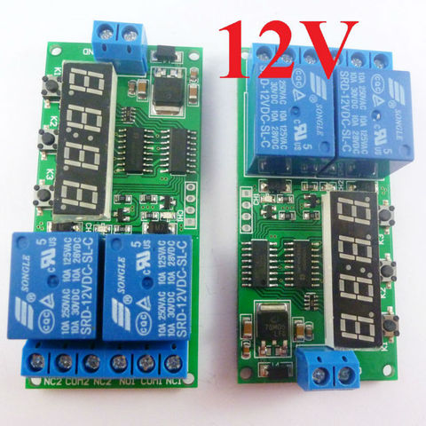 KC22B02_12V*2  2pcs DC 12V 2CH Delay Relay Cycle Timer Switch Module 1-9999s for Motor LED Smart Home ► Photo 1/6
