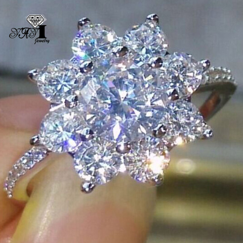 YaYI Jewelry Fashion  Princess Cut 3.7  CT White Zircon Silver Color Engagement Rings wedding Heart Flower Rings Party Rings ► Photo 1/6