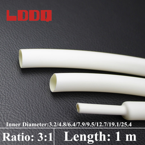 LDDQ 1m Heat Shrink Tube 3:1 White Adhesive Lined Shrinkable Tubing Waterproof Diameter 3.2/4.8/6.4/7.9/9.5/12.7/19.1/25.4 mm ► Photo 1/6