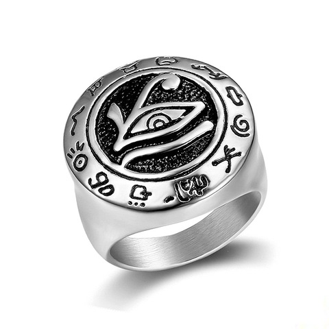 Mens Stainless Steel Ring gold silver color Illuminati The Eye of Horus illunati pyramid/eye symbol Biker Jewelry Size 7-15 ► Photo 1/5