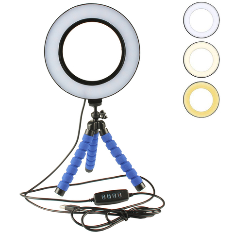 Mini LED Ring Light 3 Color Modes & 10 Brightness Level Portable Video 16CM Annular Lamp for Youtube Photo Shooting Tripod ► Photo 1/6