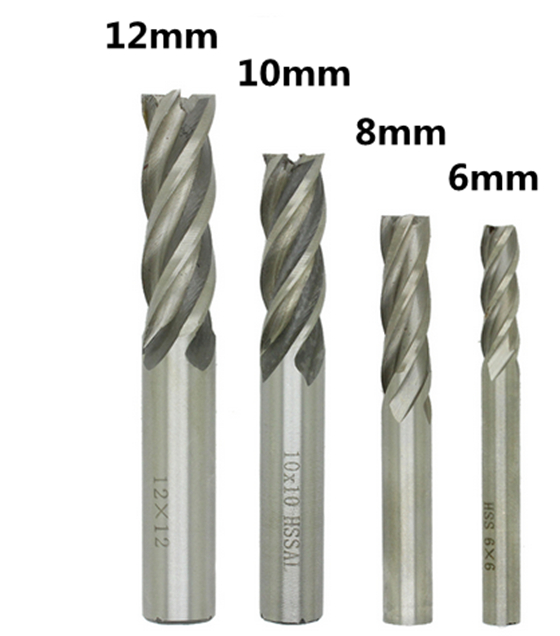 UK 4-12mm HSS CNC Straight End Mill 4 Flute Milling End Cutter Drill Bit Tool 