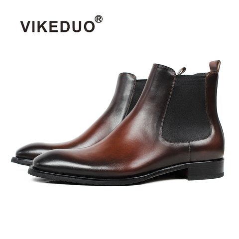 Vikeduo Brand Handmade Chelsea Boots 2022 Men's Genuine Leather Shoes Solid Male Vintage Boot Ankle Party Office Brown Sapatos ► Photo 1/1