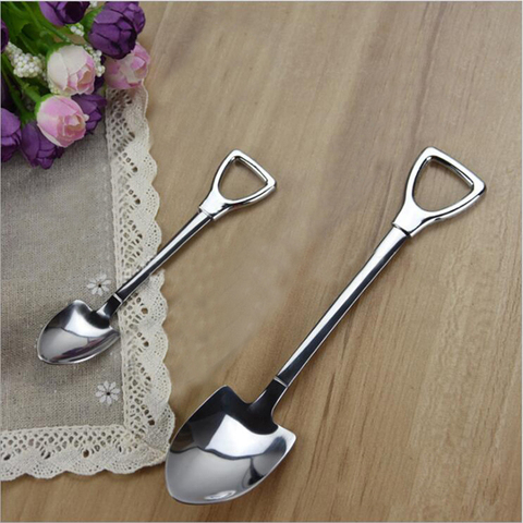 1Pc Creative Metal Ice Cream Coffee Spoon Shovel Shape Shell Tea Spoons 2 Colors Afternoon Tea Dessert Long Handle Spoon ► Photo 1/6