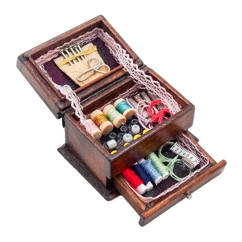 Odoria 1:12 Miniature Vintage Sewing Box with Needle Scissors Kit Dollhouse Decoration Accessories ► Photo 1/1