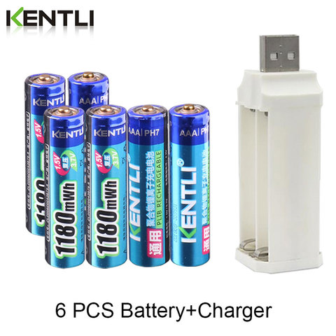 6pcs KENTLI 1.5v 1180mWh aaa  Lithium  Rechargeable Batteries  + 4 Slots  Charger  for Clock Remote Controller Toys Electronic ► Photo 1/6