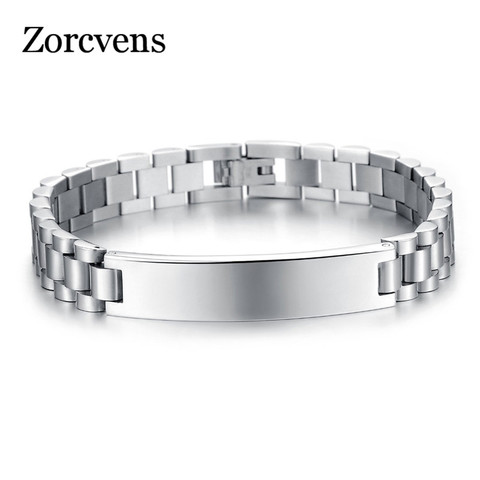 ZORCVENS Personality Engraved Brand Men Link Chain Bracelet Fashion Casual Sporty Stainless Steel 21CM Long Jewelry Bangle ► Photo 1/5