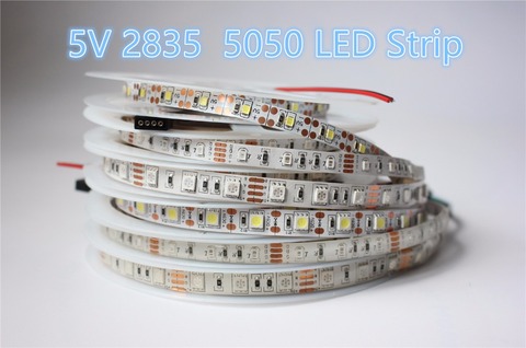 Non waterproof 5V SMD 5050 2835 RGB LED Strip light 300 LEDs / 5M White TV Background String Ribbon  Brighter than 3528 3014; ► Photo 1/6
