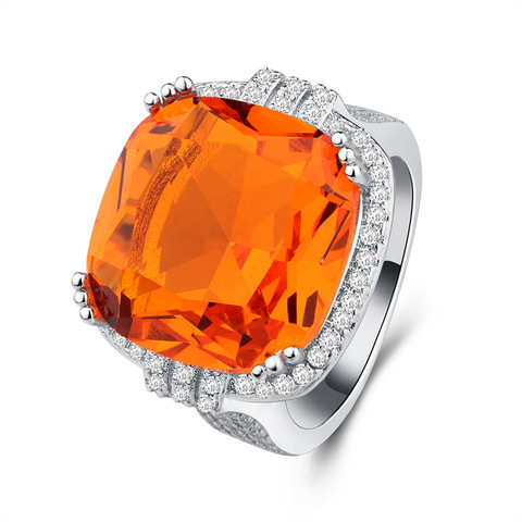 Square Large Orange Gem Ring Bohemian Style Wedding Ring for Women Micro-inlaid Zircon Ring Party Jewelry Engagement Ring ► Photo 1/6