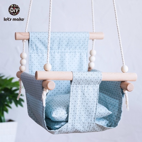 Let's Make Baby Swings Canvas Hanging Chair 13-24 Months Hanging Toys Hammock Safety Baby Bouncer Indoor Wooden Swing Rocker ► Photo 1/6