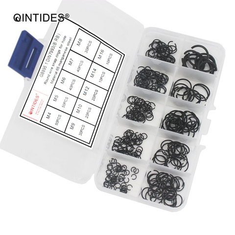 QINTIDES 300 Pieces M4 - M16 Mix Round Wire Snap Rings For Hole Assorted Kit 65 Manganese Steel Circlips M8 M9 M10 M11 M12 M14 ► Photo 1/4
