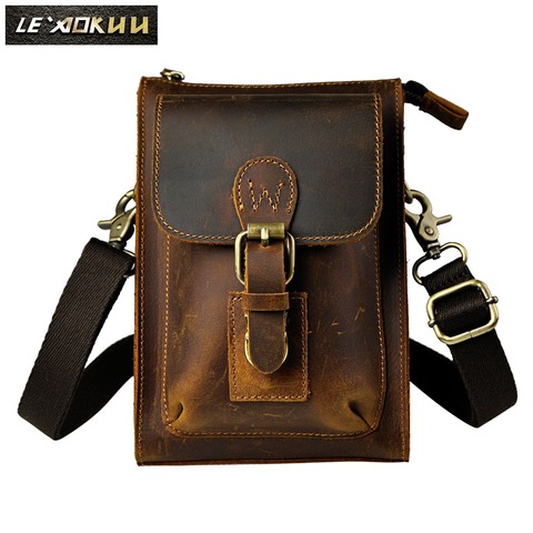 Original Leather Male Casual Vintage Design Shoulder Messenger bag Multifunction Fashion Belt Waist bag Summer Phone Pouch 6402 ► Photo 1/6