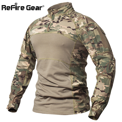 ReFire Gear Tactical Combat Shirt Men Cotton Military Uniform Camouflage T Shirt Multicam US Army Clothes Camo Long Sleeve Shirt ► Photo 1/6