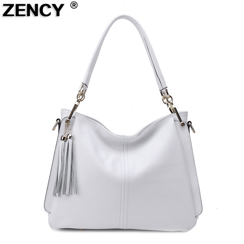 ZENCY Fashion 100% Genuine Cow Leather Women Shoulder Bag Long Strap Handbag Cross Body Messenger White Bags Satchel Bolsa Purse ► Photo 1/6