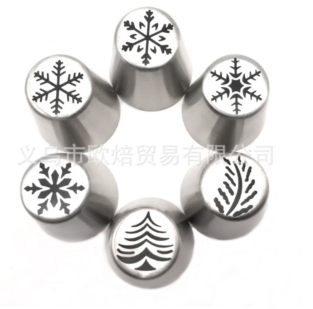 6pcs Icing Piping Tips Christmas Tree snowflake Russian Leaf