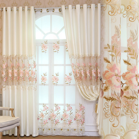Curtains for Living Dining Room Bedroom New Style European Curtain Flower Yarn Jacquard Fabric Product Customization Window ► Photo 1/5