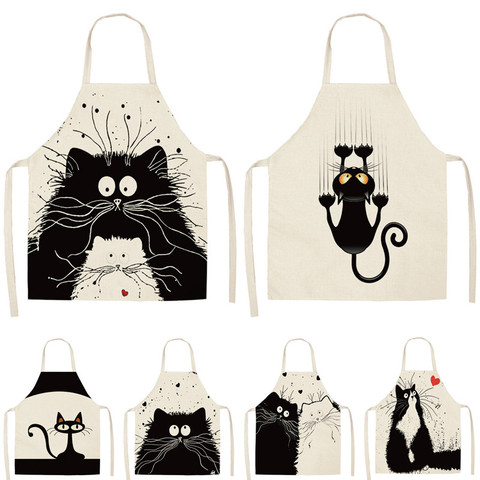 1Pcs Kitchen Cooking Apron Cute Cat Printed Home Sleeveless Cotton Linen Aprons for Men Women Baking Accessories 53*65cm WQ0029 ► Photo 1/6