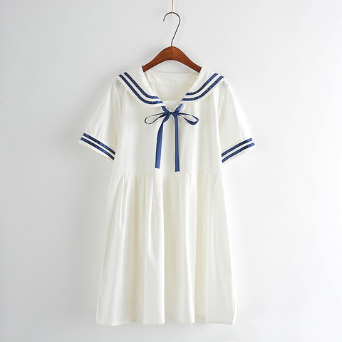 Summer new Women Japanese Sen female line navy wind bow College Wind sweet short-sleeved dress for girls ► Photo 1/6