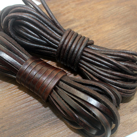 2m/lot Width 1.5/2/3/4/5/6mm Vintage Genuine Leather Round Flat Leather Cord for DIY Leather Bracelet Jewelry Making Findings ► Photo 1/6