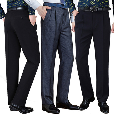 Autumn Winter thick Double pleated dress trousers Men high waist loose business casual suit trousers middle-aged mens suit pants ► Photo 1/6