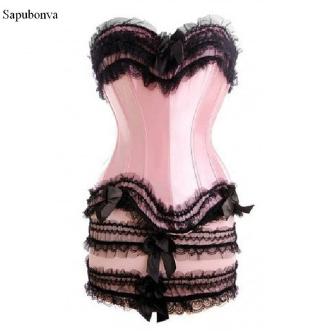 Sapubonva corset dress plus size red pink black corselet overbust strapless lace floral corset bustier tops vintage victorian ► Photo 1/3