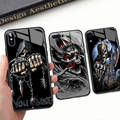 FinderCase Case for iPhone 7 Glass Case Cool Skull Patterned Hard Back Cover for iPhone 6 6S 7 8 plus X XR XS MAX 11 pro max ► Photo 1/6