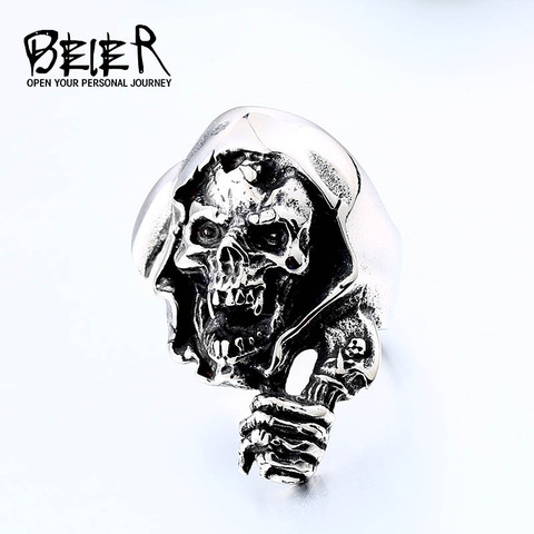 BEIER Stainless steel Punk Motorcycles Biker Zombie Vampire Skull Fashion Death Sickle Ring halloween party gift for man BR8-559 ► Photo 1/6