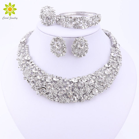 Nigerian Wedding African Beads Jewelry Sets Crystal Necklace Sets Silver Color Jewelry Set Wedding Accessories Party ► Photo 1/6