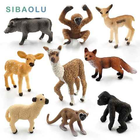 Simulation cute animal model figurine Mini Alpaca Warthog Chimpanzee Sheep Deer Fox Antelope Monkey Gibbon fairy home decor toys ► Photo 1/6