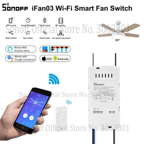 SONOFF iFan03 Wifi Smart Fan Switch Celling Fan/Light Controller 433 RF/APP/Voice Remote Control Adjust Speed Smart Home Module ► Photo 1/6