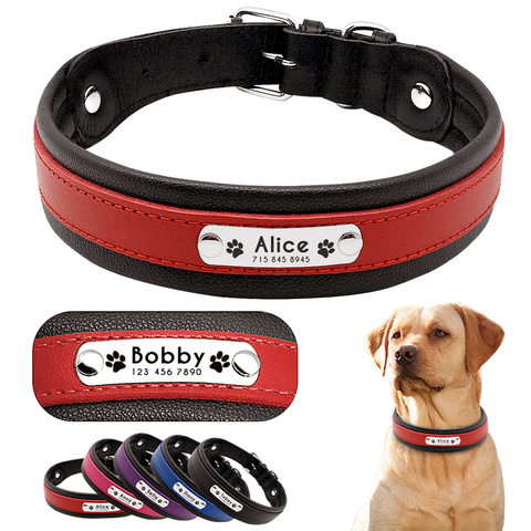 PetArtist® Personalized Leather Dog Collar Customized Engraved Pet Big Dog
