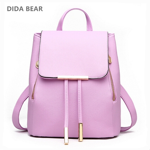 DIDA BEAR Women Backpack High Quality PU Leather Mochila Escolar School Bags For Teenagers Girls Leisure Backpacks Candy Color ► Photo 1/6