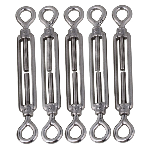 304 Stainless Steel European Style Eye to Eye M6 Turnbuckles Adjustable Wire Rope Tensioners Pack of 5 ► Photo 1/6