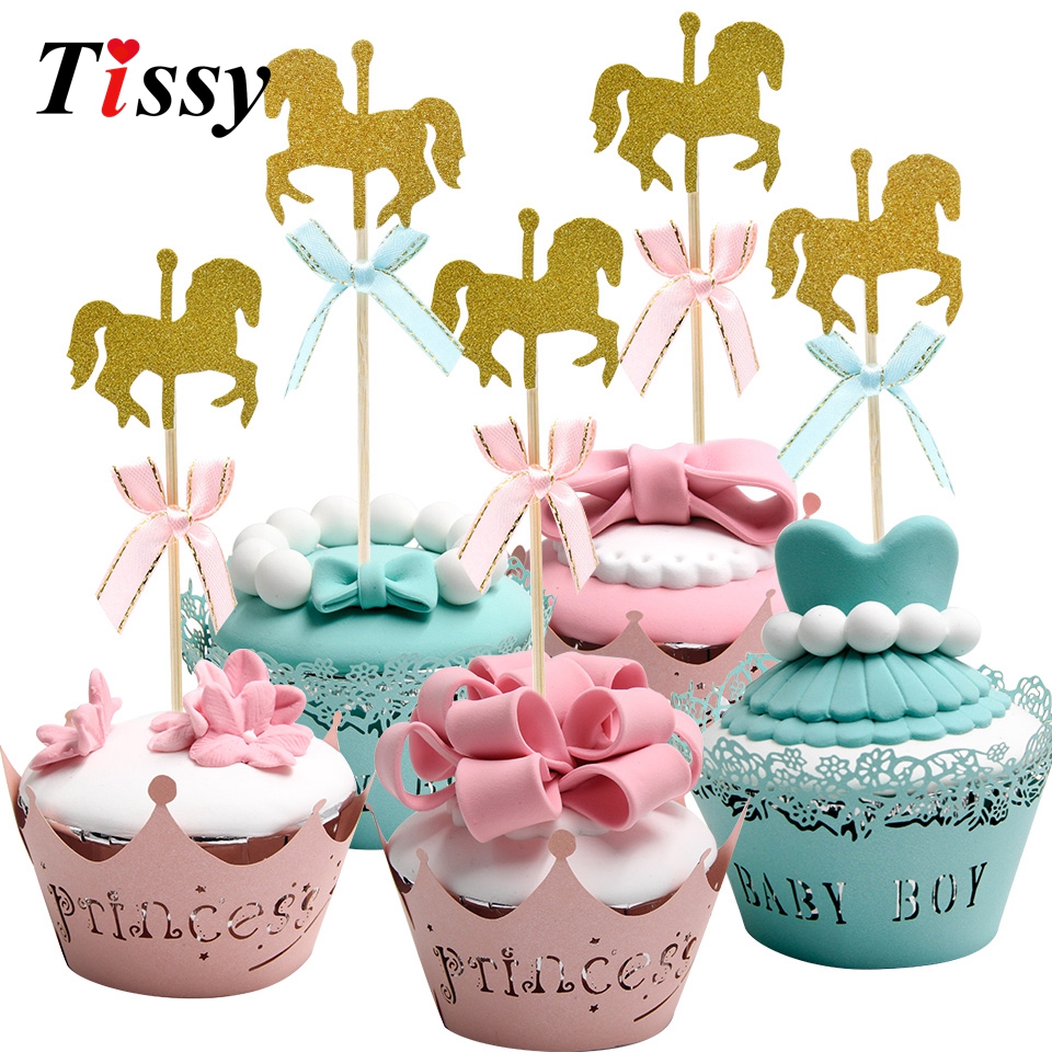 20pcs Cup Cake Toppers Birthday Party Decor Baby Shower DIY Cake Topper Supplies 