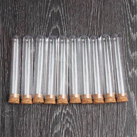 10pcs/lot Transparent Plastic Round Bottom Test Tube With Cork Stoppers Empty Scented tea Tubes like glass 18x105mm ► Photo 1/4