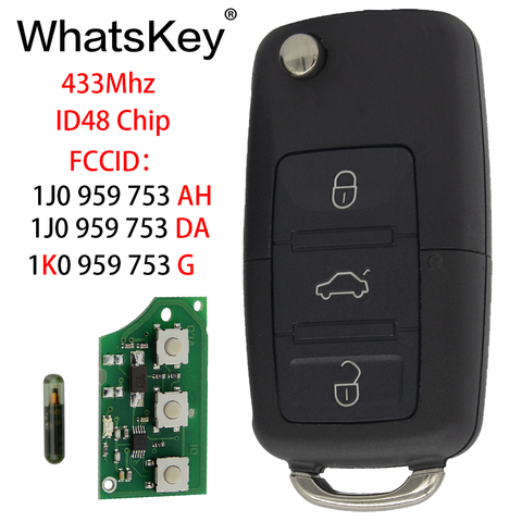 WhatsKey Remote Key 433Mhz ID48 Chip For Volkswagen VW 1J0959753AH 1KO959753G 1J0959753DA Beetle Bora Passat B5 Golf Polo ► Photo 1/6