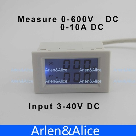 Dual LCD display DC Voltage and current meter  voltmeter ammeter range DC 0-600V 0-10A Blue backlight DC 3~40 Input With shunt ► Photo 1/1