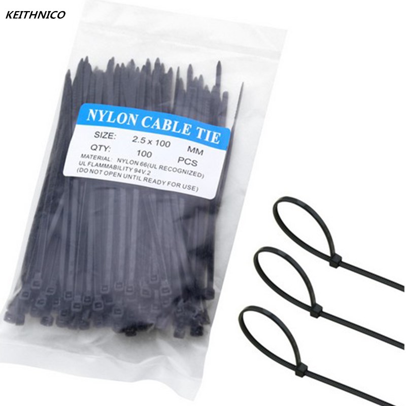 100pcs Black White Network Nylon Plastic Cable Wire Zip Tie Cord Strap Ke 
