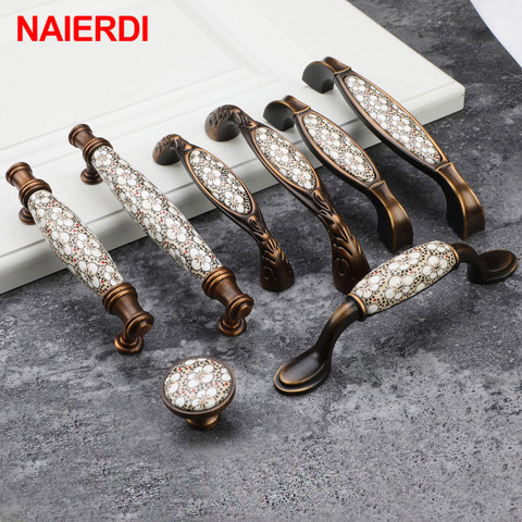 NAIERDI Vintage Bronze Ceramic Cabinet Handles Antique Drawer Knobs Wardrobe Door Handles European Furniture Handle Hardware ► Photo 1/6