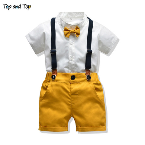 Top and Top Baby Boy Clothing Sets Infants Newborn Boy Clothes Shorts Sleeve Tops+Overalls 2PCS Outfits Summer Bebes Clothing ► Photo 1/6