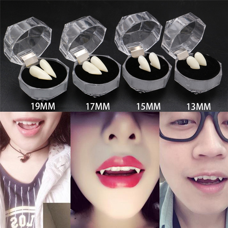 3 Pairs Halloween Party Cosplay Prop Decoration Vampire Tooth Zombie Ghost Devil Horror False Teeth Fangs Dentures Costume with Crystal Case HOMEYA DiDaDi