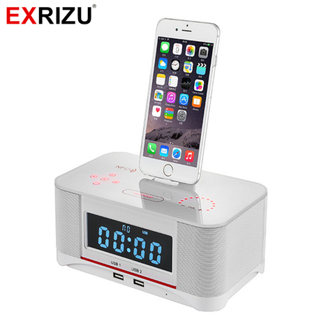 EXRIZU A8 Alarm Charger Dock Station Bluetooth Stereo Speaker with NFC FM Radio Remote Control for iPhone XS 8 7 6 Plus Samsung ► Photo 1/6