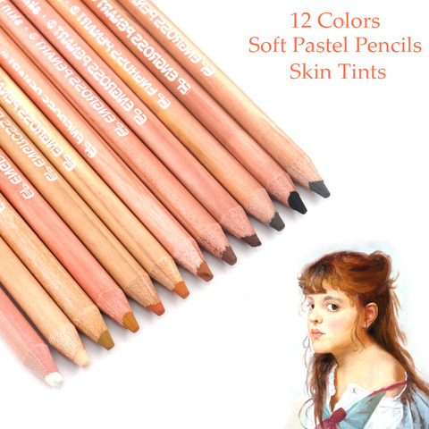 12 Professional Soft Pastel Pencils Wood Skin Tints Pastel Colored Pencils For Drawing School Colored Stationery 