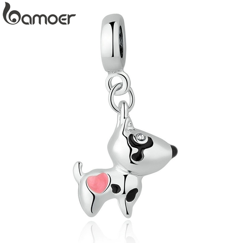 BAMOER Silver Color Pink Heart Dog Animal Pendants Charms Fit Bracelets Necklaces Women Cute Beads & Jewelry Making PA5328 ► Photo 1/5