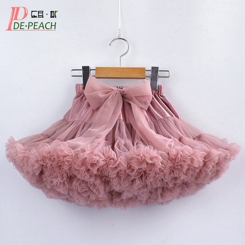 DE PEACH New Lace Bow Baby Girls Tutu Skirt Fluffy Children Ballet Pettiskirt Kids Toddler Princess Tulle Party Dance Skirts ► Photo 1/6