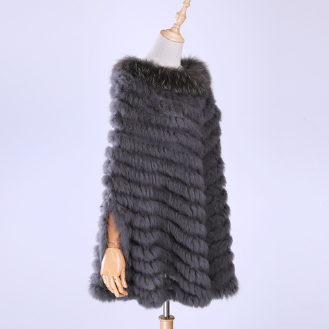 2022 New Women's Luxury Pullover Knitted Genuine Rabbit Fur Raccoon Fur Poncho Cape Real Fur Knitting Wraps Shawl Triangle Coat ► Photo 1/6