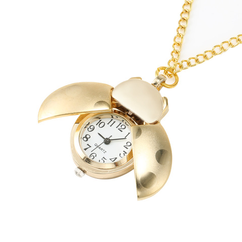 Retro Gold Cute Beetle Quartz Pocket Watch Mechanical Pendant Necklace Chain Clock Gifts FS99 ► Photo 1/6